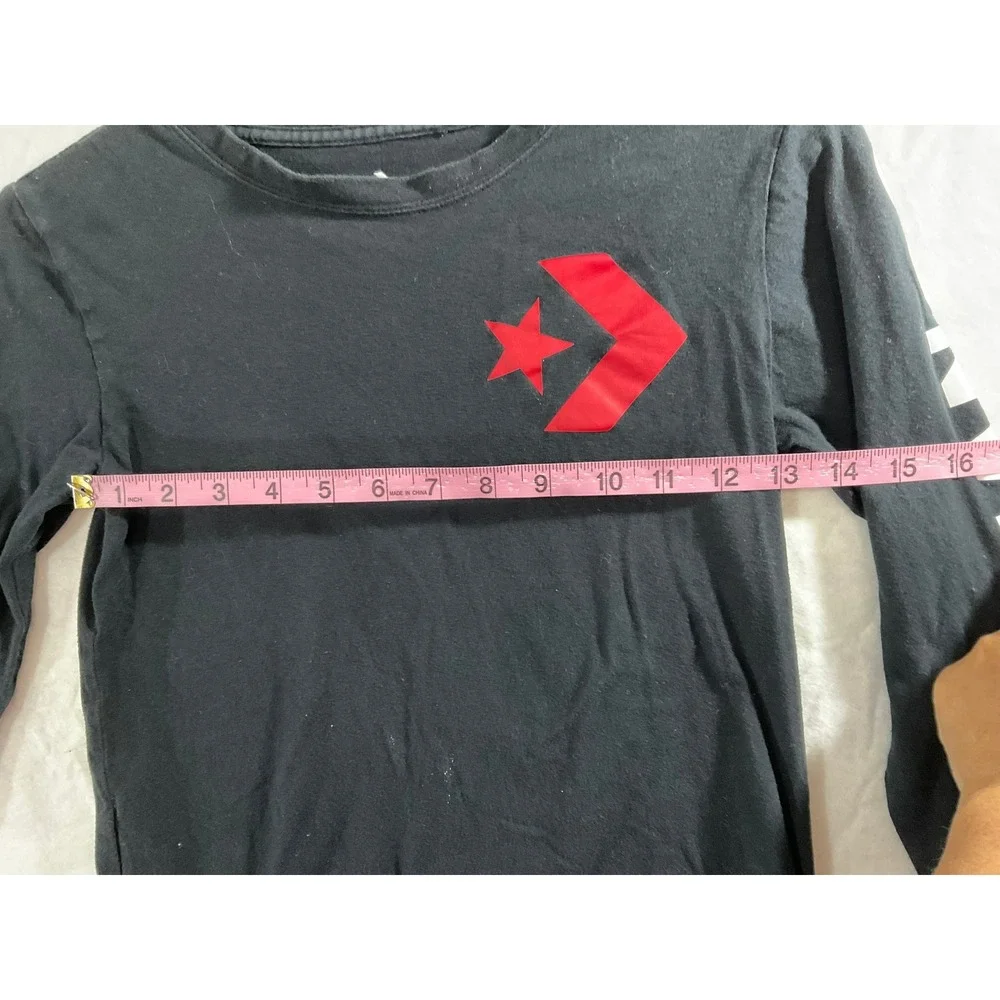 Converse Long Sleeve T-Shirt Boys Youth Medium Black Excellent Graphic Logo